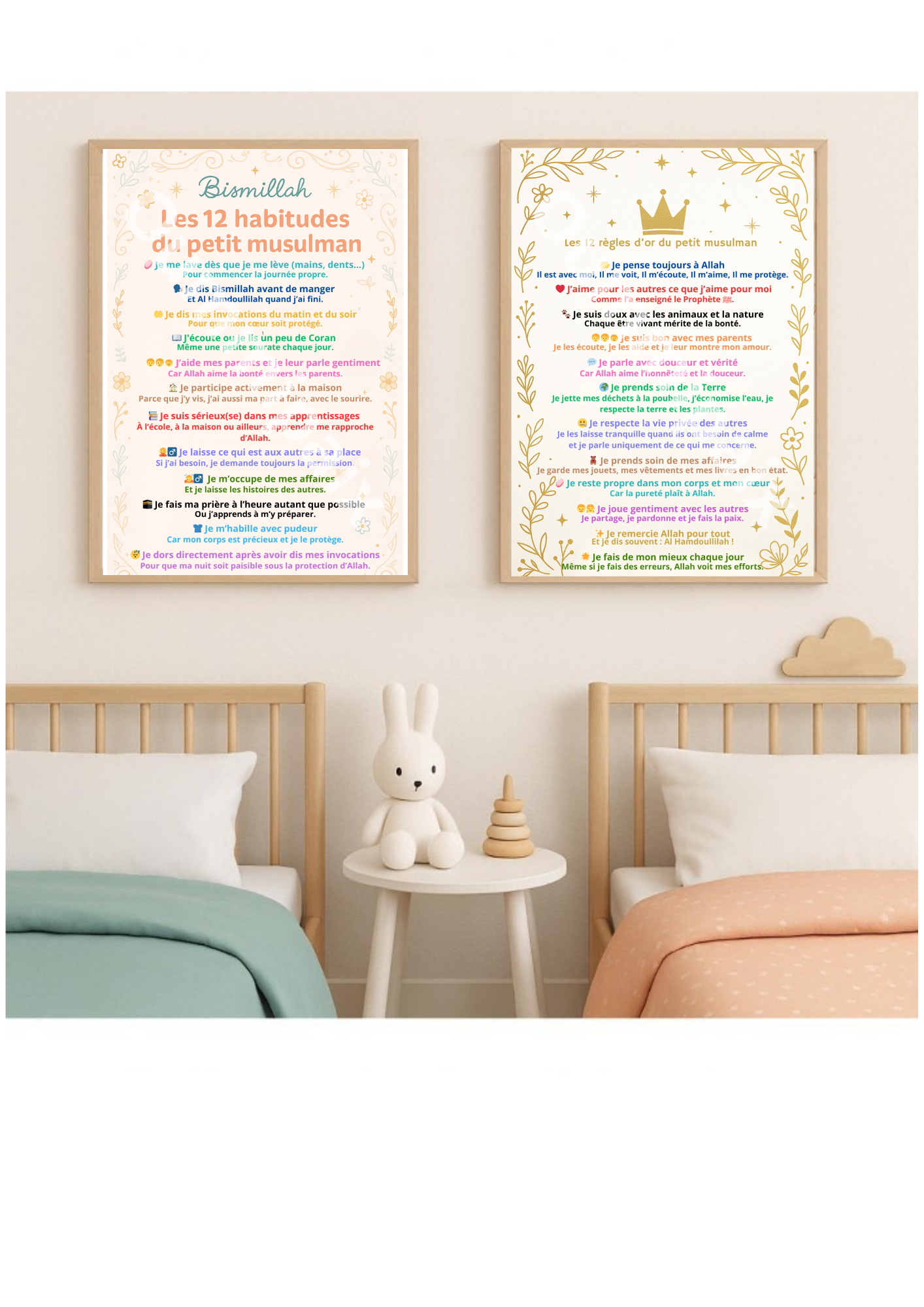 Pack enfant 2 affiches à imprimer : 12 habitudes + 12 règles d’or