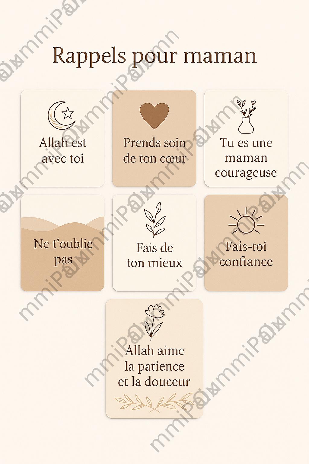7 cartes bienveillantes à imprimer – rappels pour maman musulmane